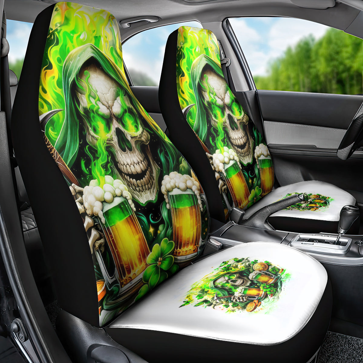 Irish Skull Car Seat Cover I Whisper Back Bring Beer - Wonder Print Shop