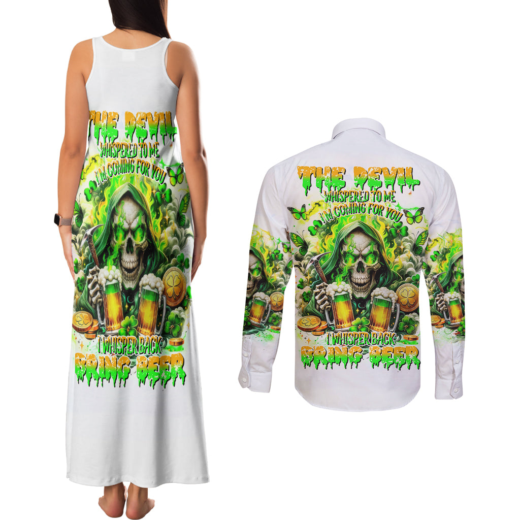 Irish Skull Couples Matching Tank Maxi Dress and Long Sleeve Button Shirt I Whisper Back Bring Beer - Wonder Print Shop