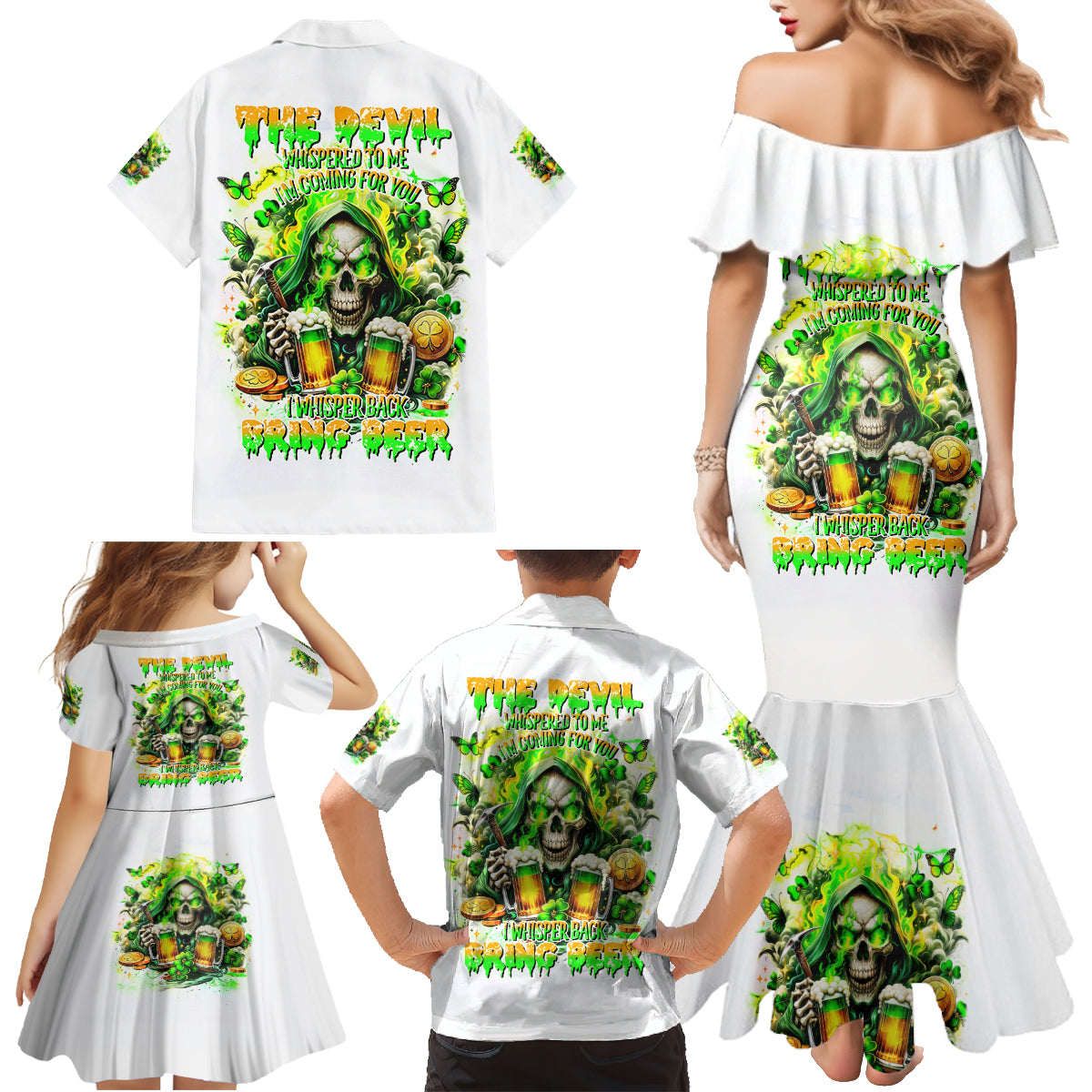 Irish Skull Family Matching Mermaid Dress and Hawaiian Shirt I Whisper Back Bring Beer - Wonder Print Shop