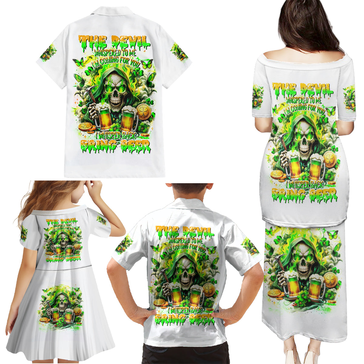 Irish Skull Family Matching Puletasi and Hawaiian Shirt I Whisper Back Bring Beer - Wonder Print Shop