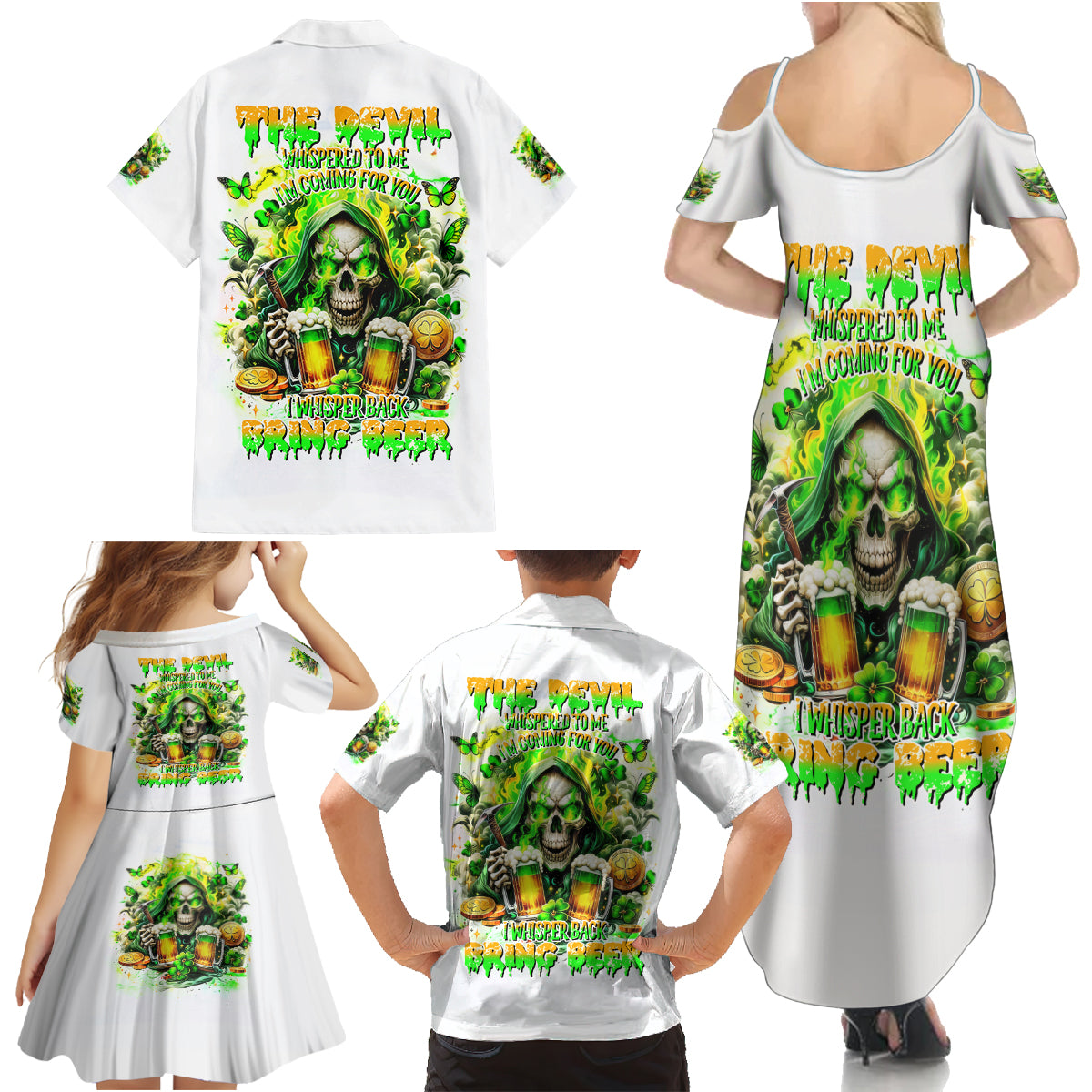 Irish Skull Family Matching Summer Maxi Dress and Hawaiian Shirt I Whisper Back Bring Beer - Wonder Print Shop