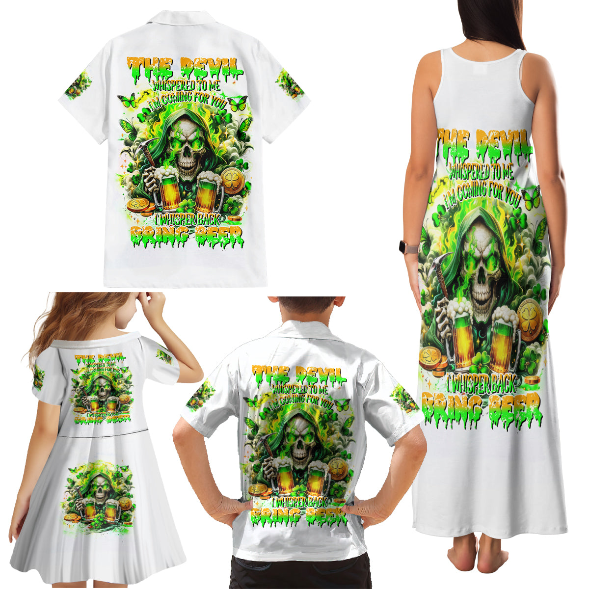 Irish Skull Family Matching Tank Maxi Dress and Hawaiian Shirt I Whisper Back Bring Beer - Wonder Print Shop