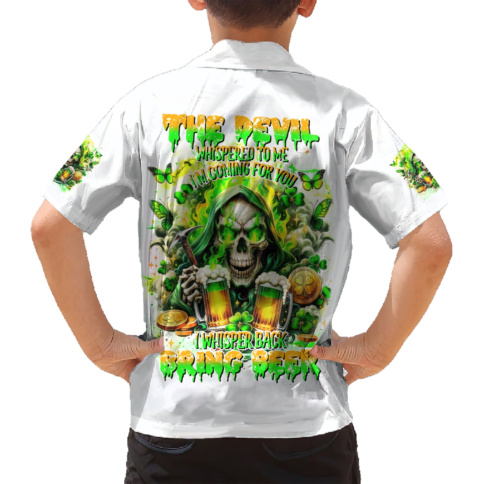 Irish Skull Kid Hawaiian Shirt I Whisper Back Bring Beer - Wonder Print Shop