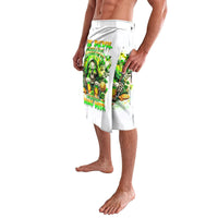 White lava-lava skirt with green skull beer graphic, side view