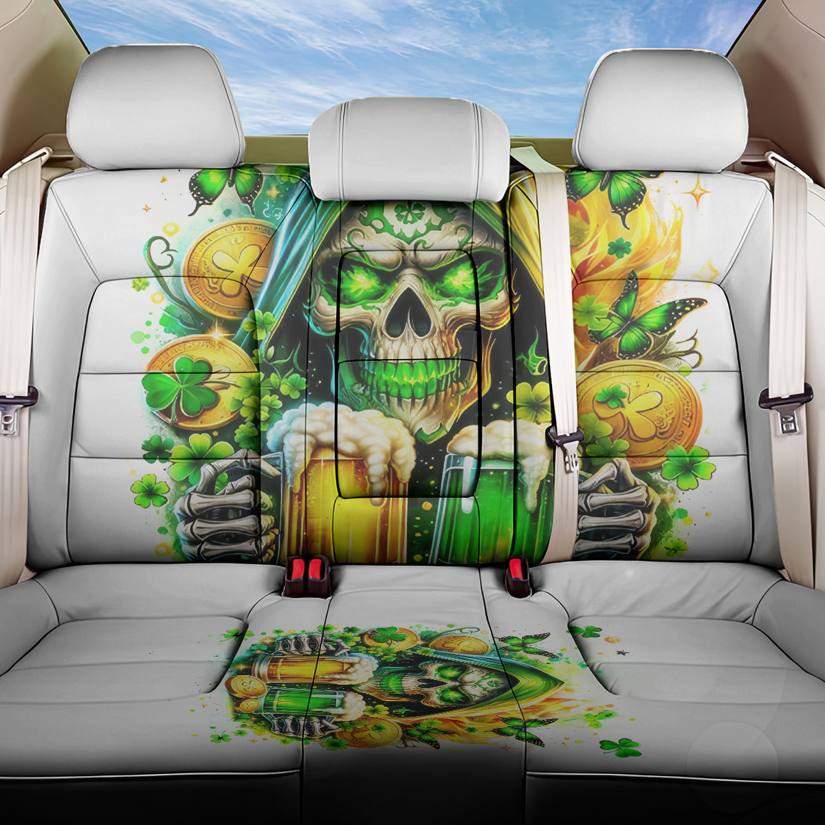 Irish Skull Back Car Seat Cover To Wash Down Another Beer To Wash Down This Beer - Wonder Print Shop