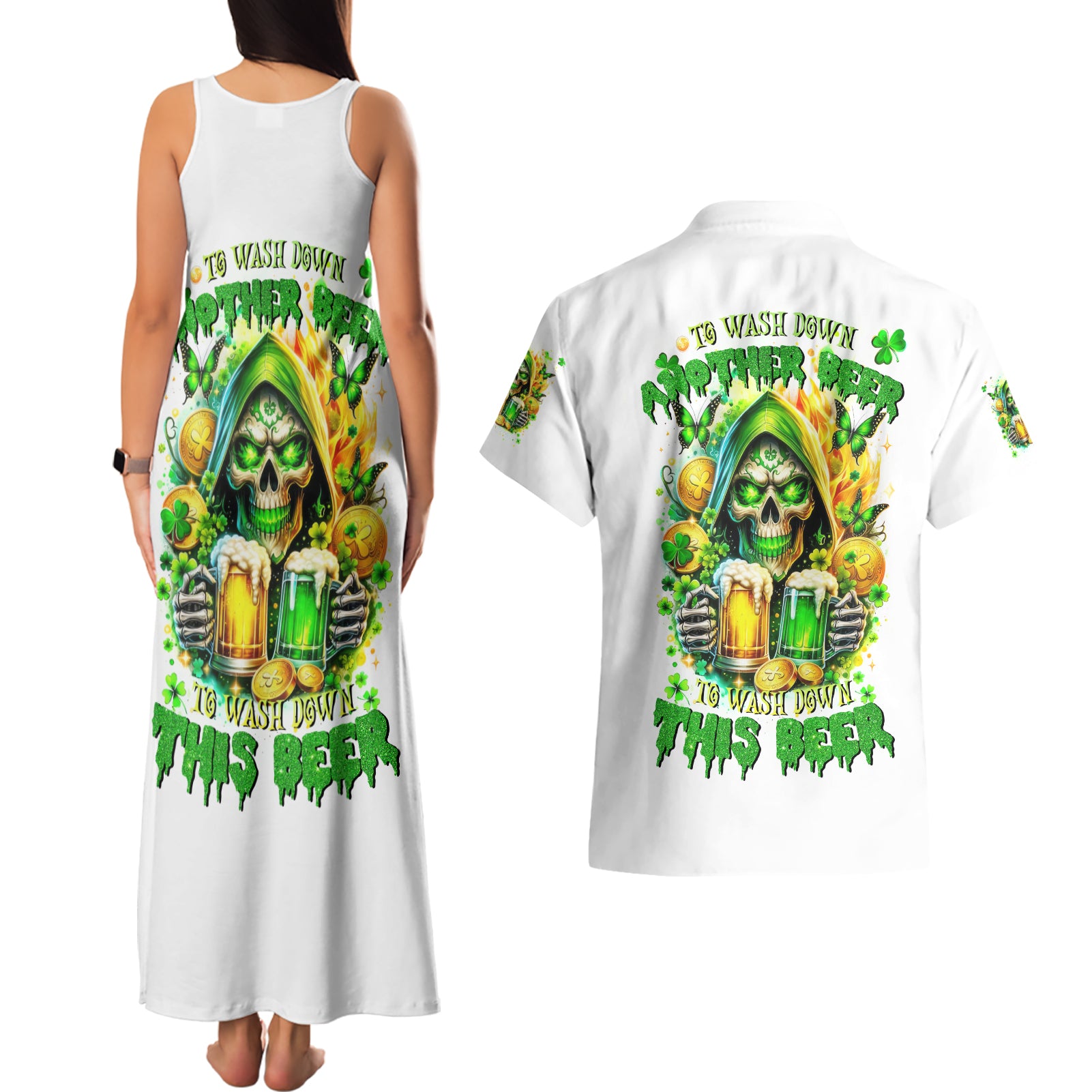 Irish Skull Couples Matching Tank Maxi Dress and Hawaiian Shirt To Wash Down Another Beer To Wash Down This Beer - Wonder Print Shop