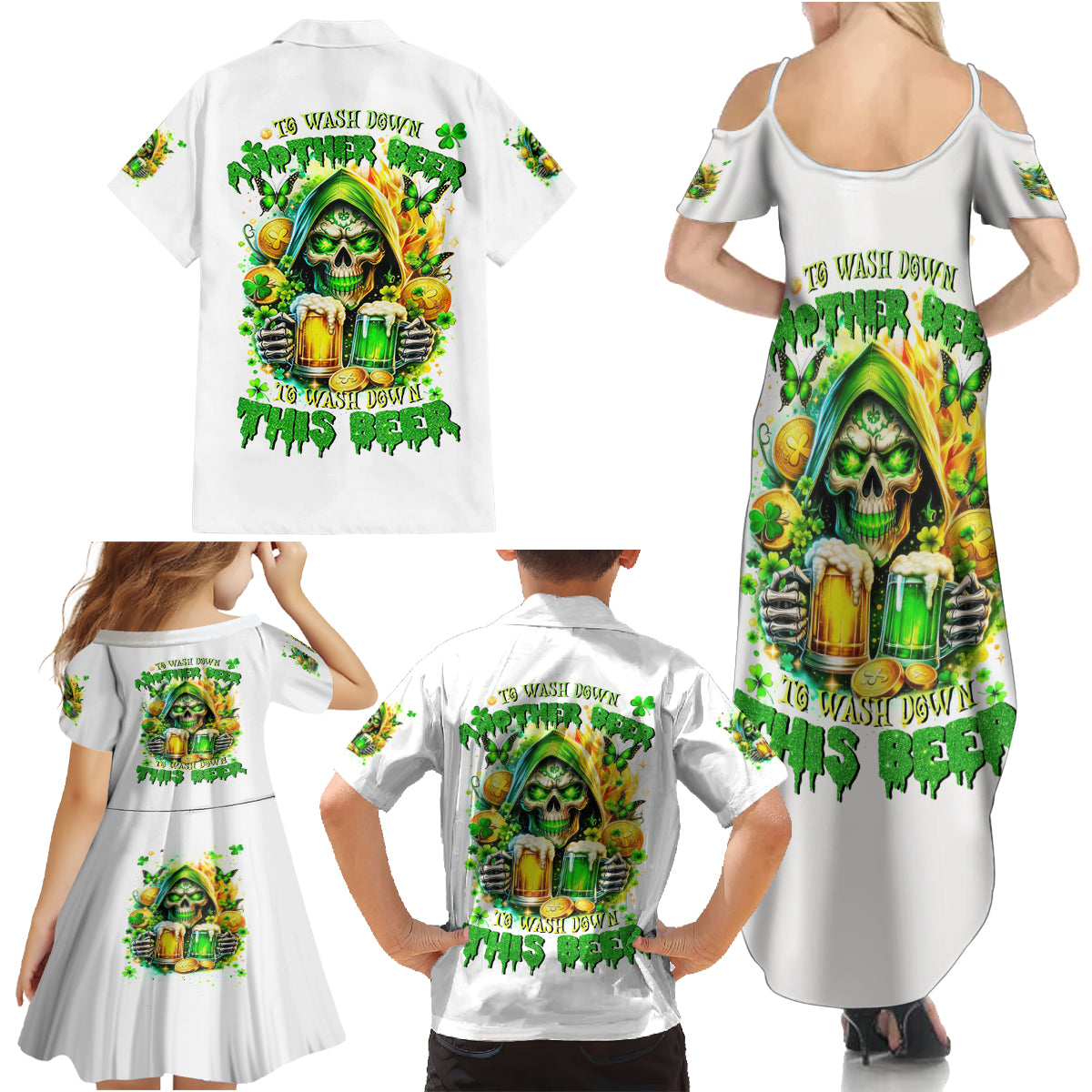 Irish Skull Family Matching Summer Maxi Dress and Hawaiian Shirt To Wash Down Another Beer To Wash Down This Beer - Wonder Print Shop