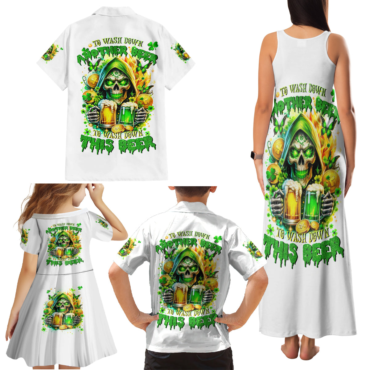 Irish Skull Family Matching Tank Maxi Dress and Hawaiian Shirt To Wash Down Another Beer To Wash Down This Beer - Wonder Print Shop