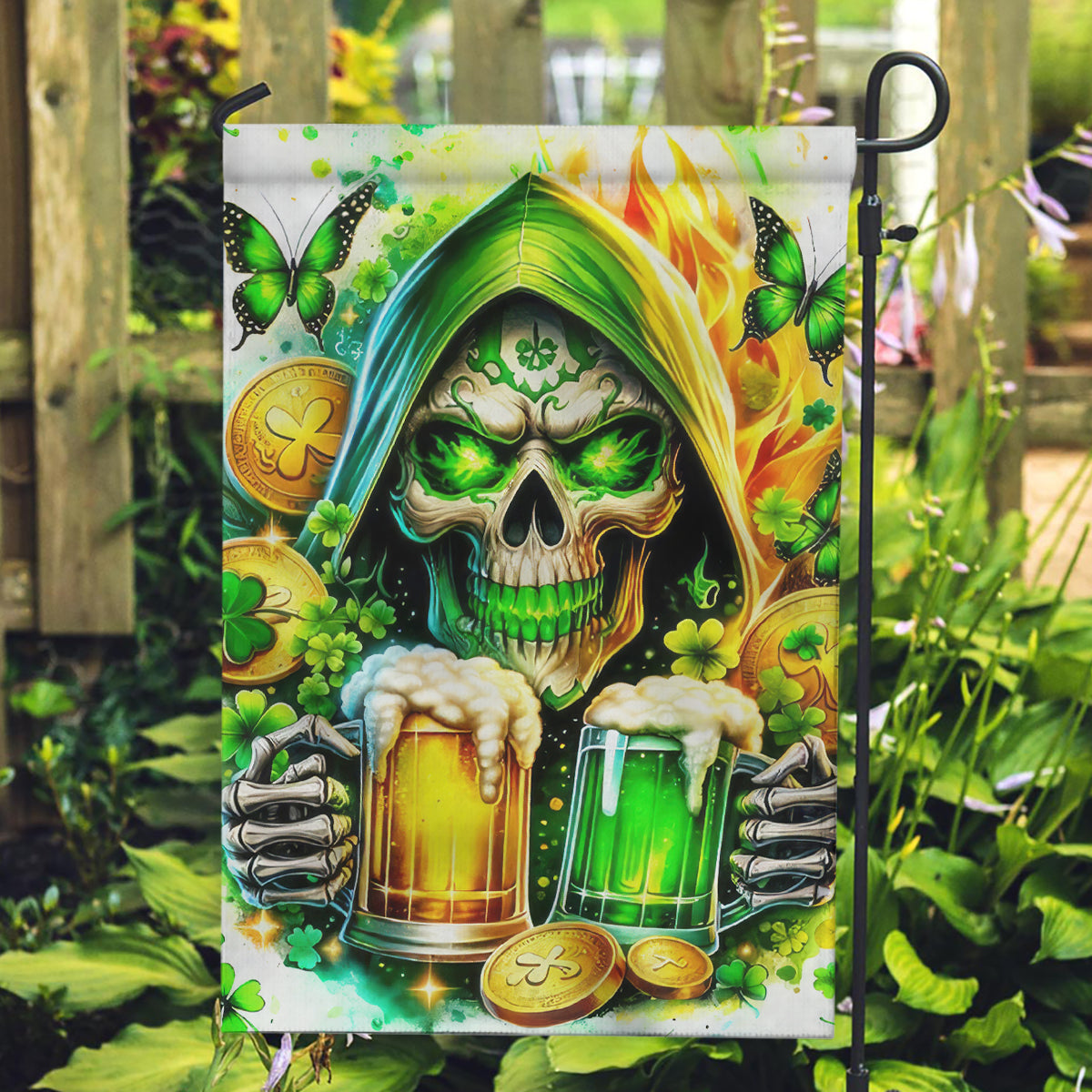 Irish Skull Garden Flag To Wash Down Another Beer To Wash Down This Beer - Wonder Print Shop