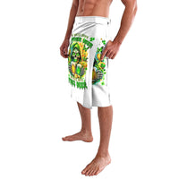 White sarong with green skull beer design, shown from the side
