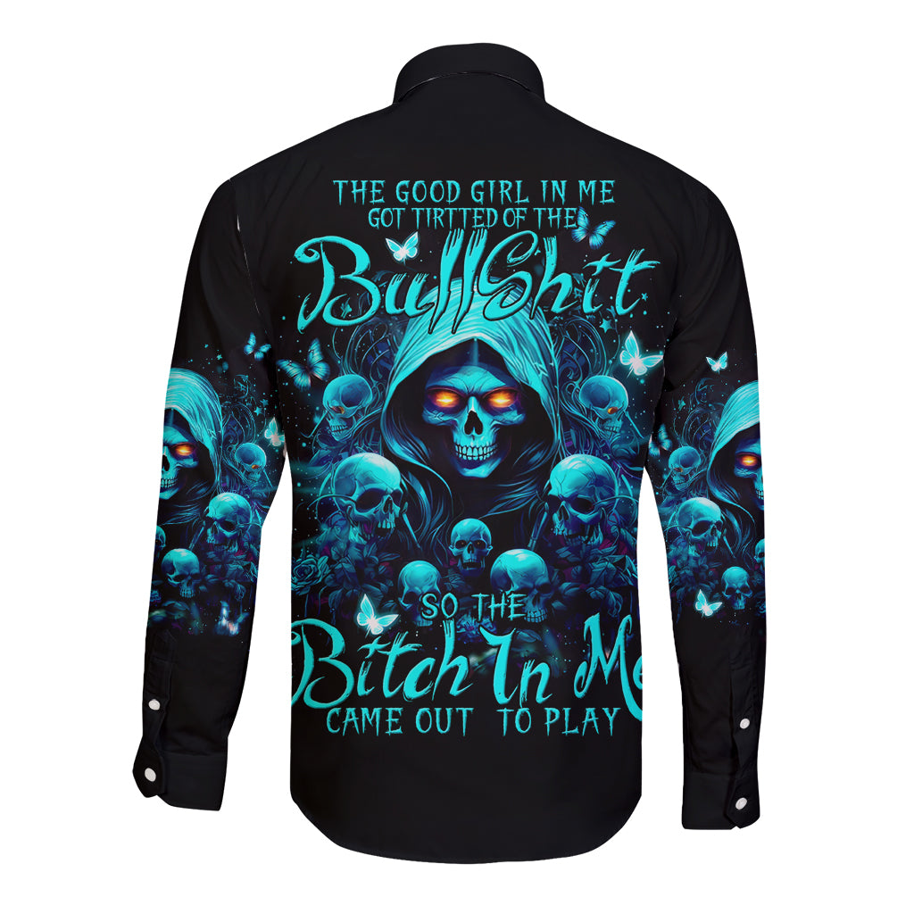 Witch Skull Long Sleeve Button Shirt The Good Girl In Me Got Tired Of The Bullshit - Wonder Print Shop