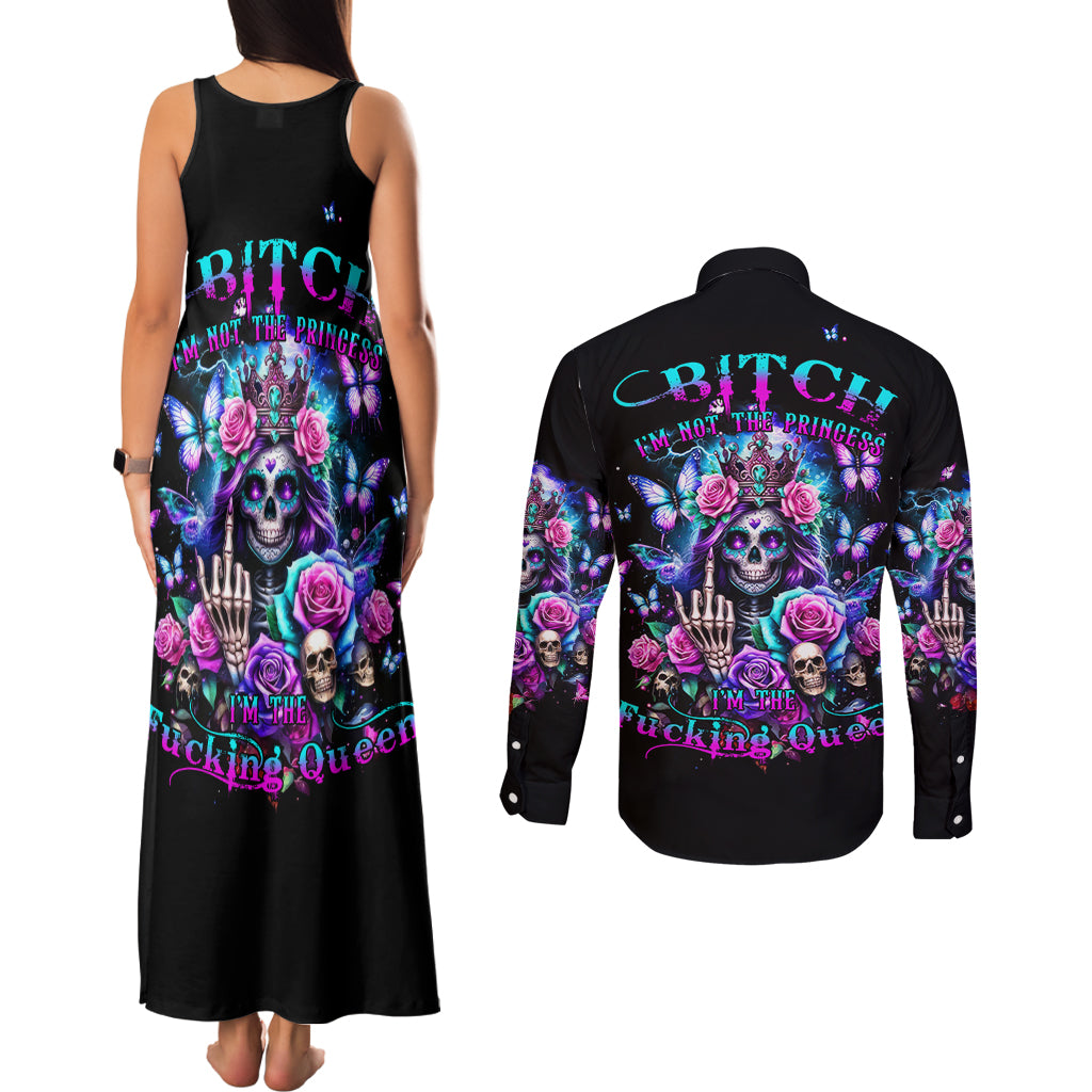 Fairy Skull Couples Matching Tank Maxi Dress and Long Sleeve Button Shirt Bitch I'm Not A Princess I'm The Fucking Queen - Wonder Print Shop