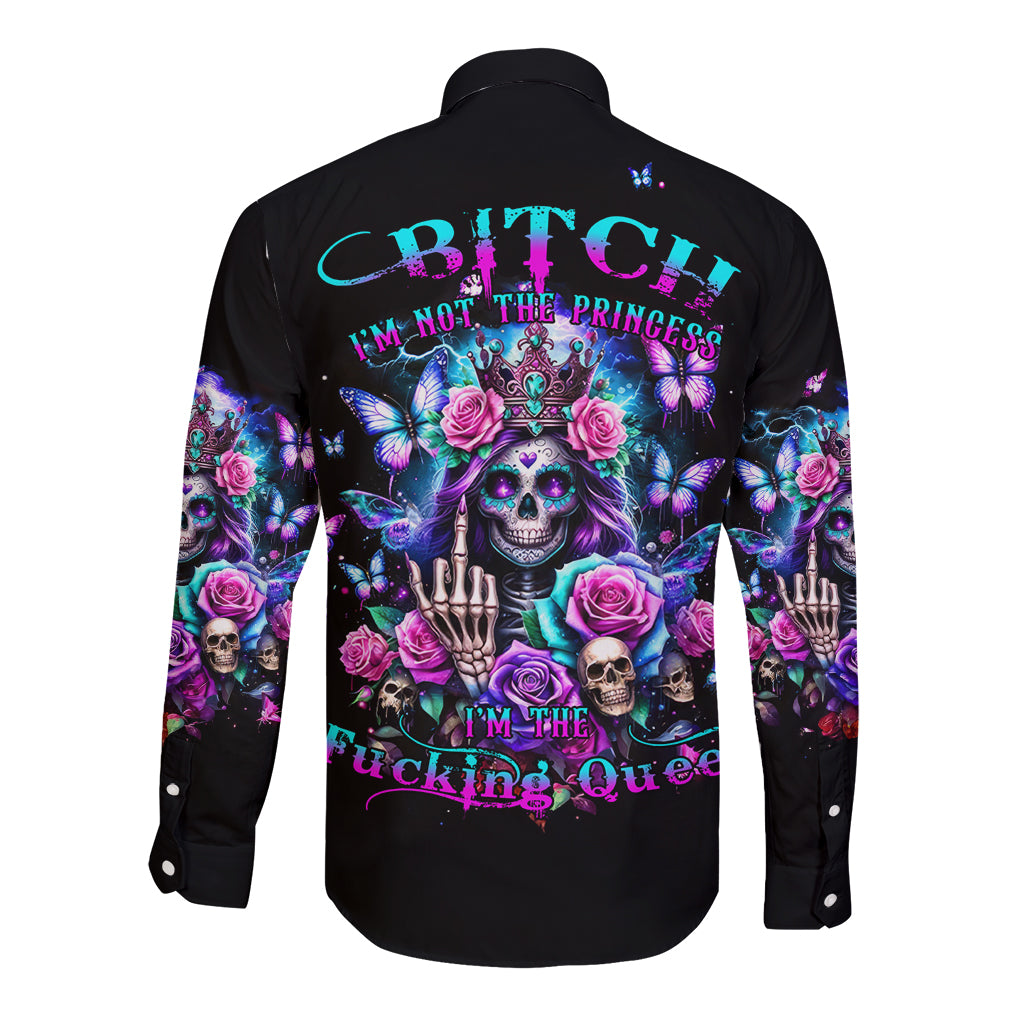 Fairy Skull Long Sleeve Button Shirt Bitch I'm Not A Princess I'm The Fucking Queen - Wonder Print Shop