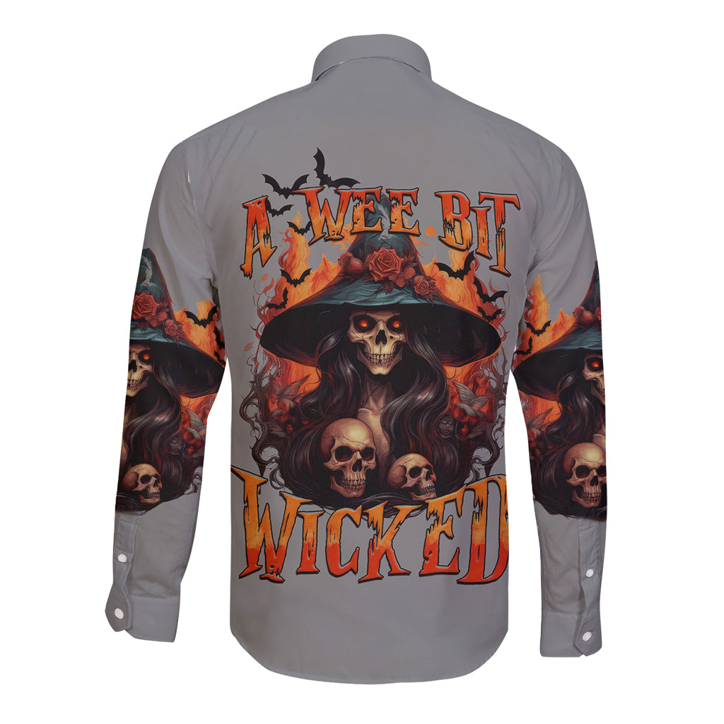 Witch Skull Long Sleeve Button Shirt A Wee Bit Wicked - Wonder Print Shop