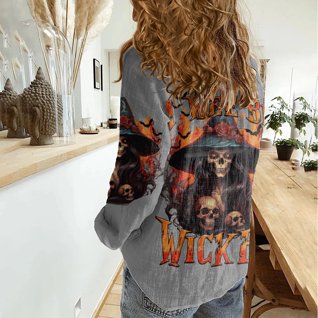 Witch Skull Women Casual Shirt A Wee Bit Wicked DT01