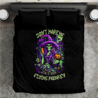 Black bedding set with witch skull graphic and pillows, Halloween lettering