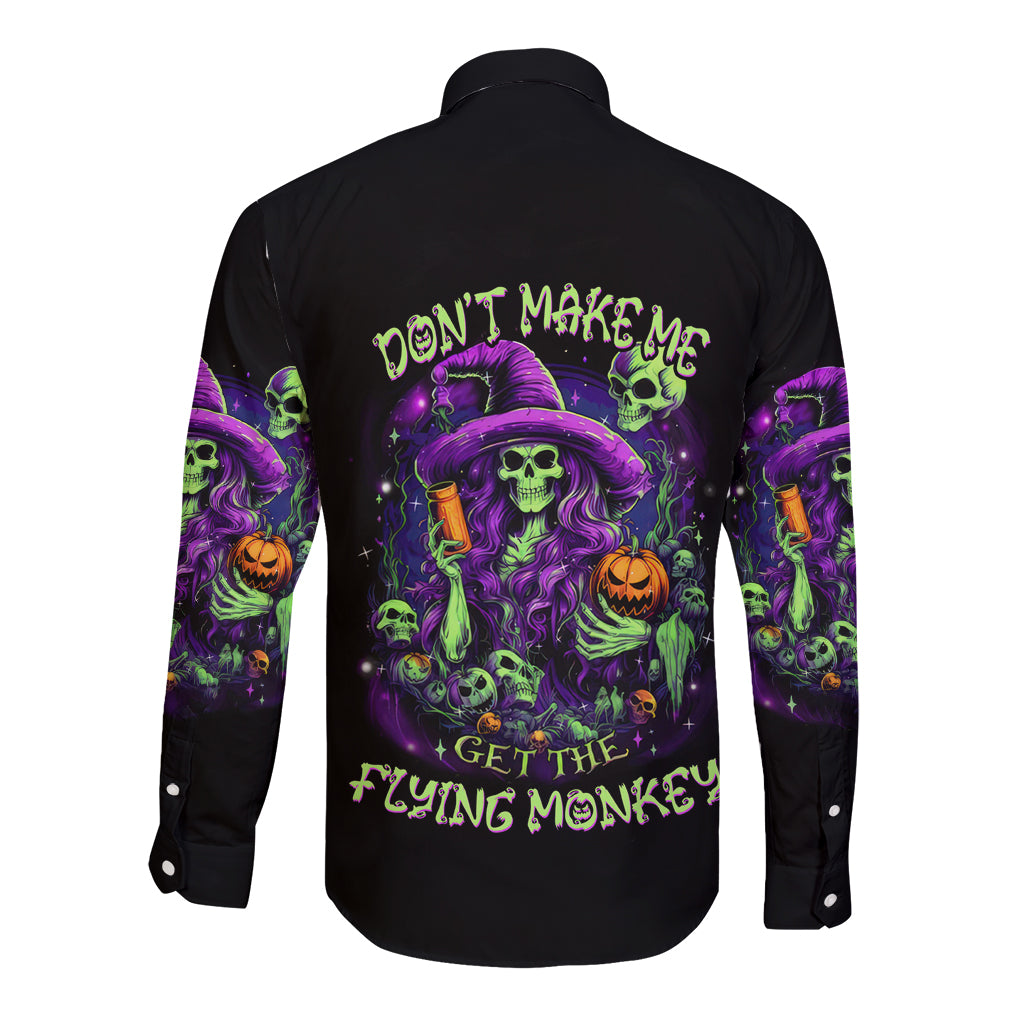 Witch Skull Long Sleeve Button Shirt Don't Make Me Get The Flying Monkey - Wonder Print Shop