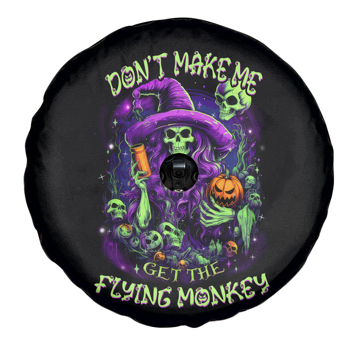 Witch Skull Spare Tire Cover Don't Make Me Get The Flying Monkey - Wonder Print Shop