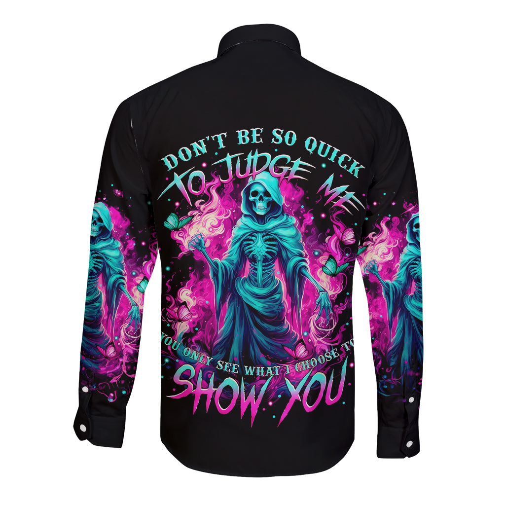 Witch Skull Long Sleeve Button Shirt Don't Be So Quick To Judge Me - Wonder Print Shop