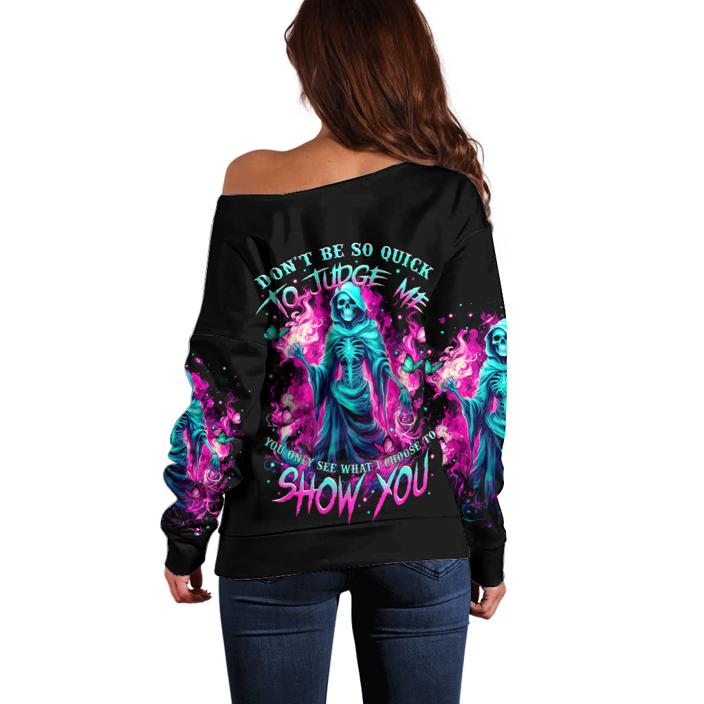 Witch Skull Off Shoulder Sweater Don't Be So Quick To Judge Me - Wonder Print Shop