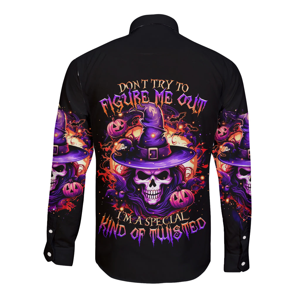 Witch Skull Long Sleeve Button Shirt Don't Try To Figure Me Out - Wonder Print Shop