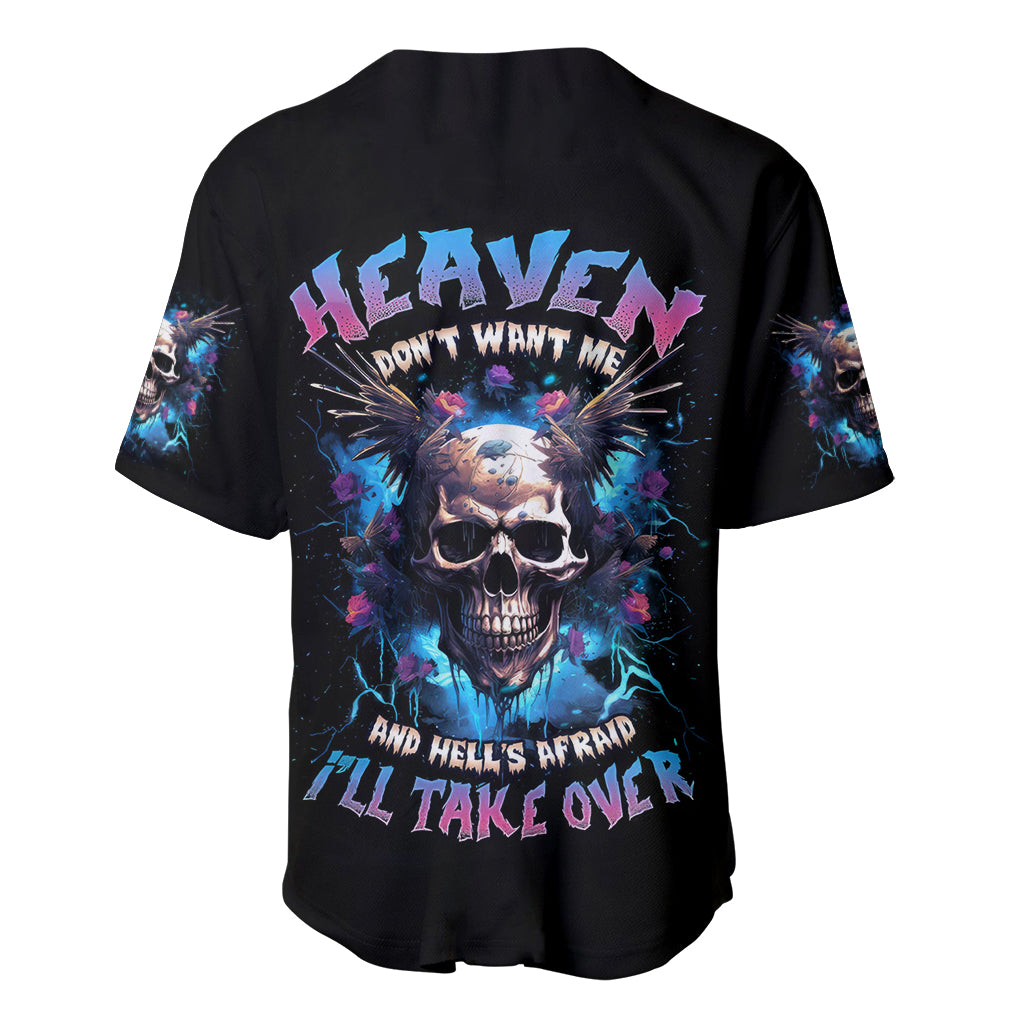 Wings Skull Baseball Jersey Heaven Don't Want Me Hell Afraid I Take Over - Wonder Print Shop