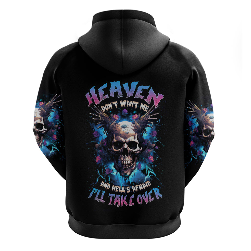 Wings Skull Hoodie Heaven Don't Want Me Hell Afraid I Take Over - Wonder Print Shop