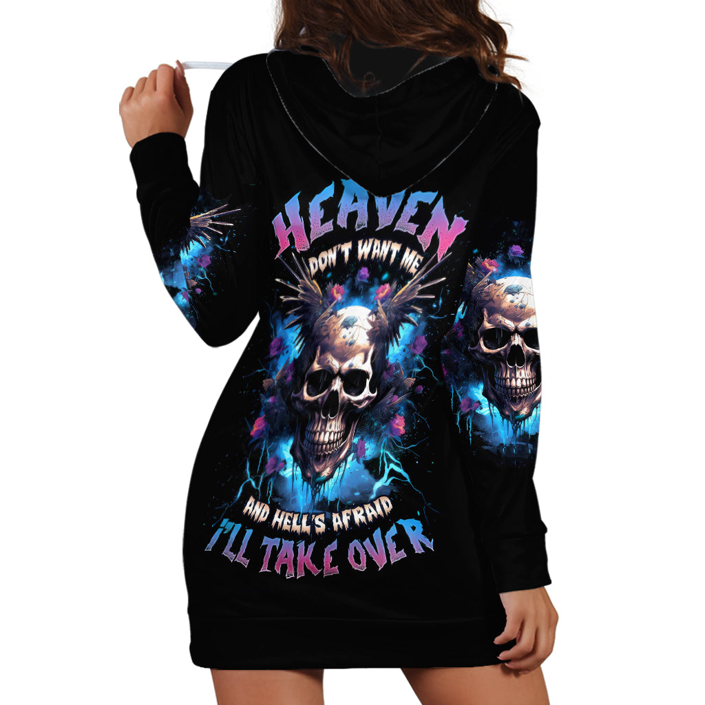 Wings Skull Hoodie Dress Heaven Don't Want Me Hell Afraid I Take Over - Wonder Print Shop