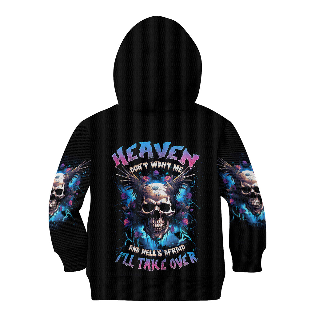 Wings Skull Kid Hoodie Heaven Don't Want Me Hell Afraid I Take Over - Wonder Print Shop