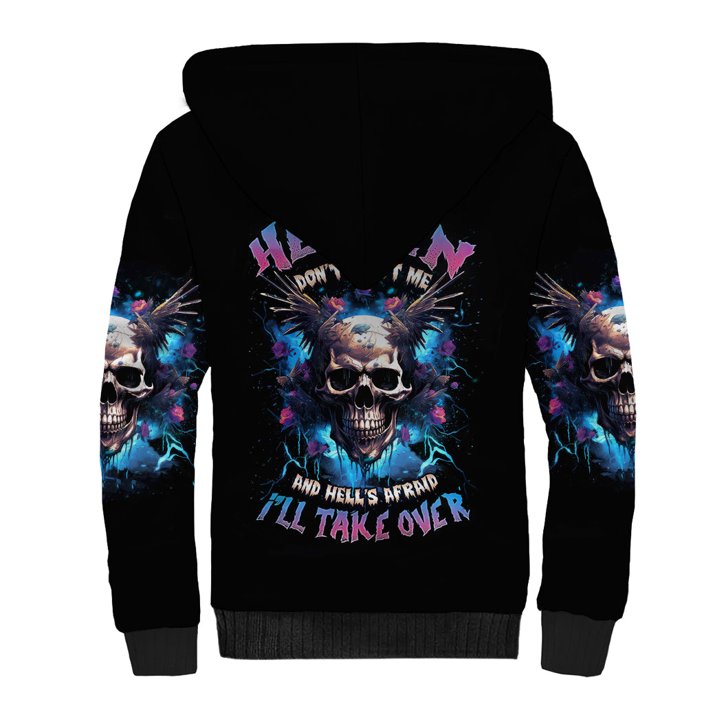 Wings Skull Sherpa Hoodie Heaven Don't Want Me Hell Afraid I Take Over - Wonder Print Shop