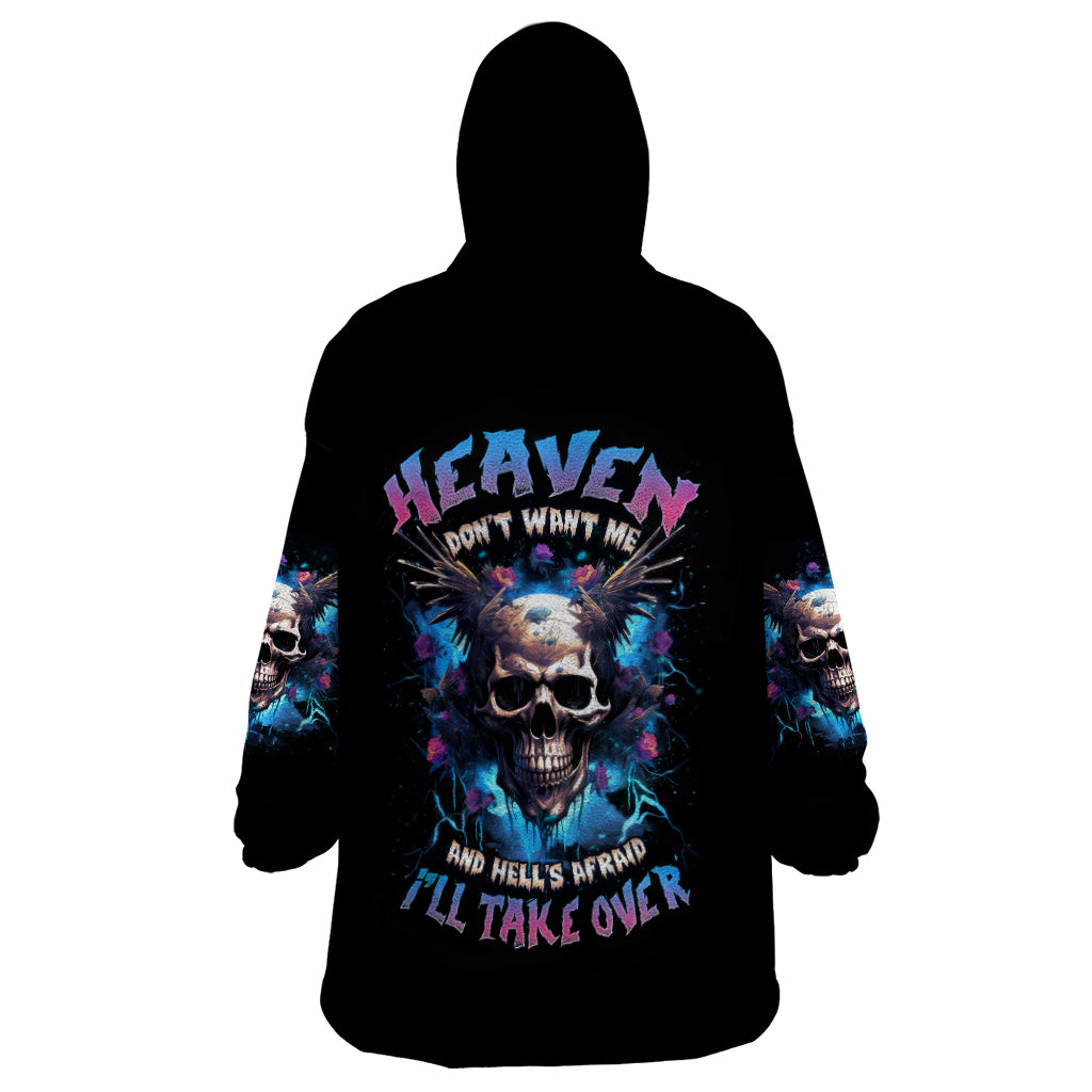 Wings Skull Wearable Blanket Hoodie Heaven Don't Want Me Hell Afraid I Take Over - Wonder Print Shop