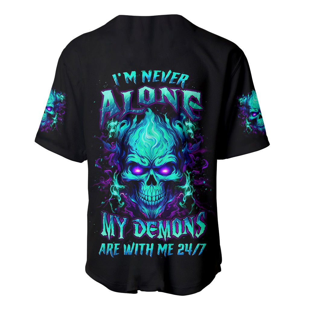 Flame Skull Baseball Jersey I'm Never Alone My Demons With Me 24/7 - Wonder Print Shop