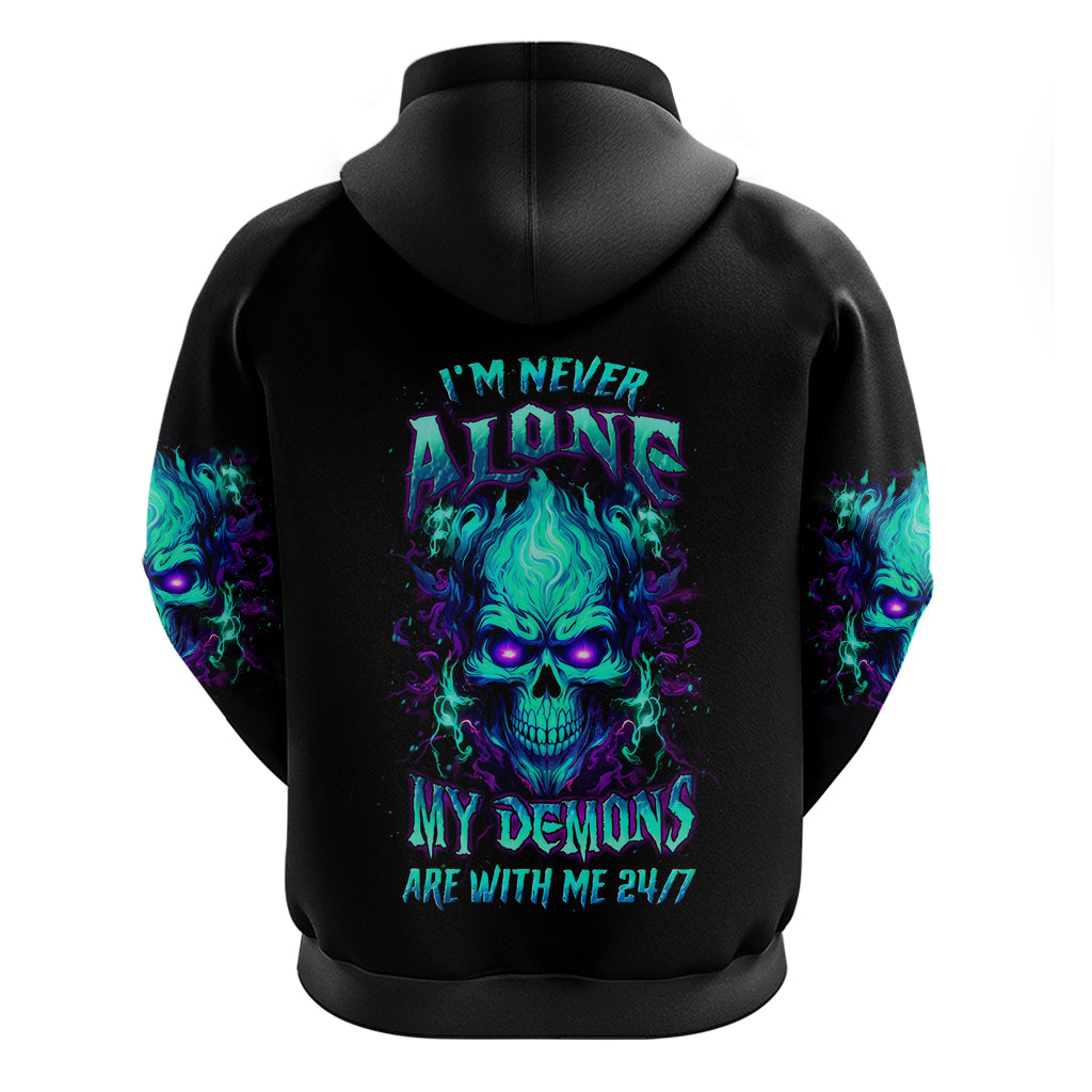 Flame Skull Hoodie I'm Never Alone My Demons With Me 24/7 - Wonder Print Shop