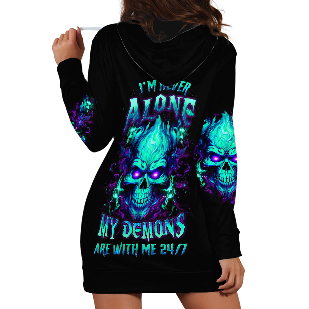 Flame Skull Hoodie Dress I'm Never Alone My Demons With Me 24/7 - Wonder Print Shop