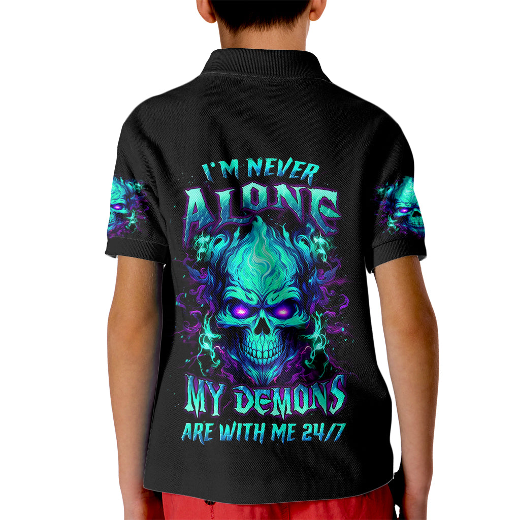 Flame Skull Kid Polo Shirt I'm Never Alone My Demons With Me 24/7 - Wonder Print Shop