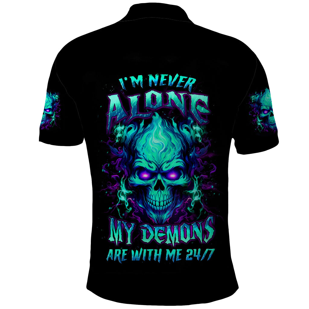 Flame Skull Polo Shirt I'm Never Alone My Demons With Me 24/7 - Wonder Print Shop