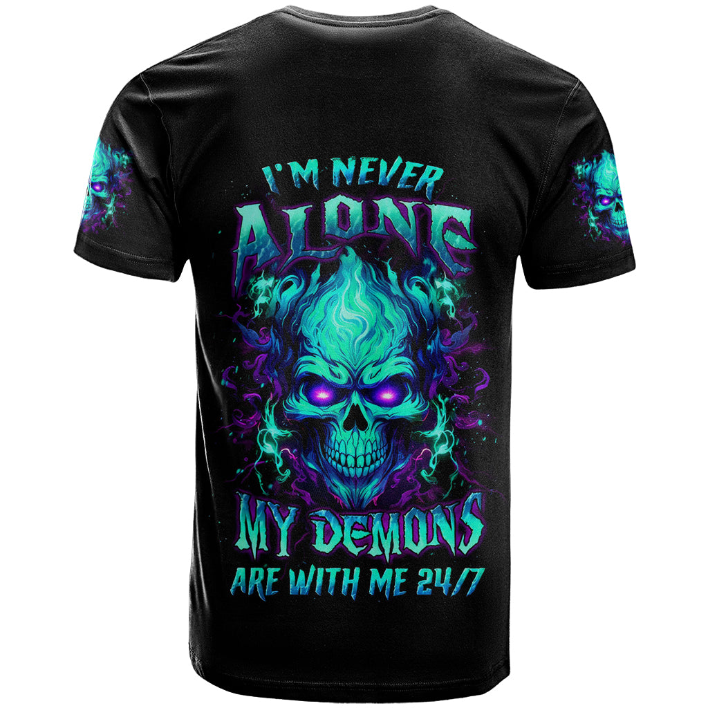 Flame Skull T Shirt I'm Never Alone My Demons With Me 24/7 - Wonder Print Shop