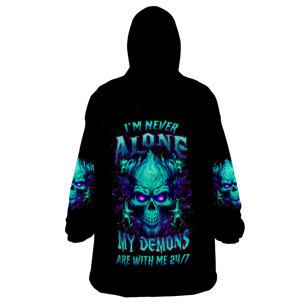 Flame Skull Wearable Blanket Hoodie I'm Never Alone My Demons With Me 24/7 - Wonder Print Shop