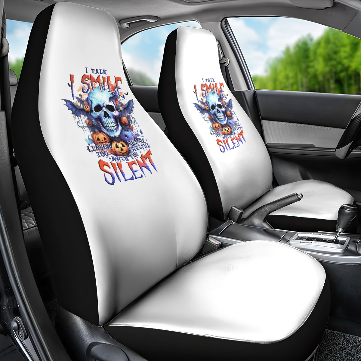 Bat Skull Car Seat Cover I Talk I Smile But Be Carefull When I Silent - Wonder Print Shop