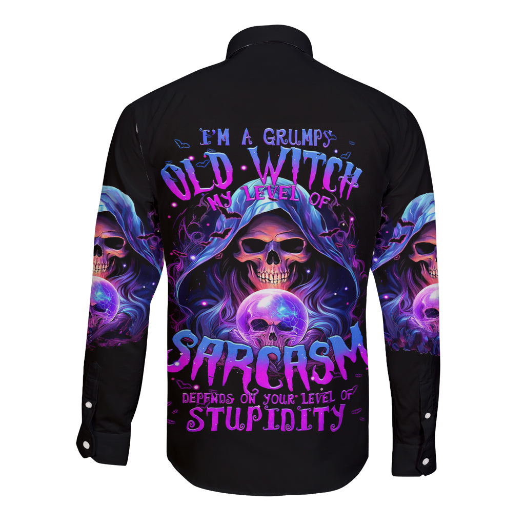 Witch Skull Long Sleeve Button Shirt I'm A Grumpy Old Witch - Wonder Print Shop