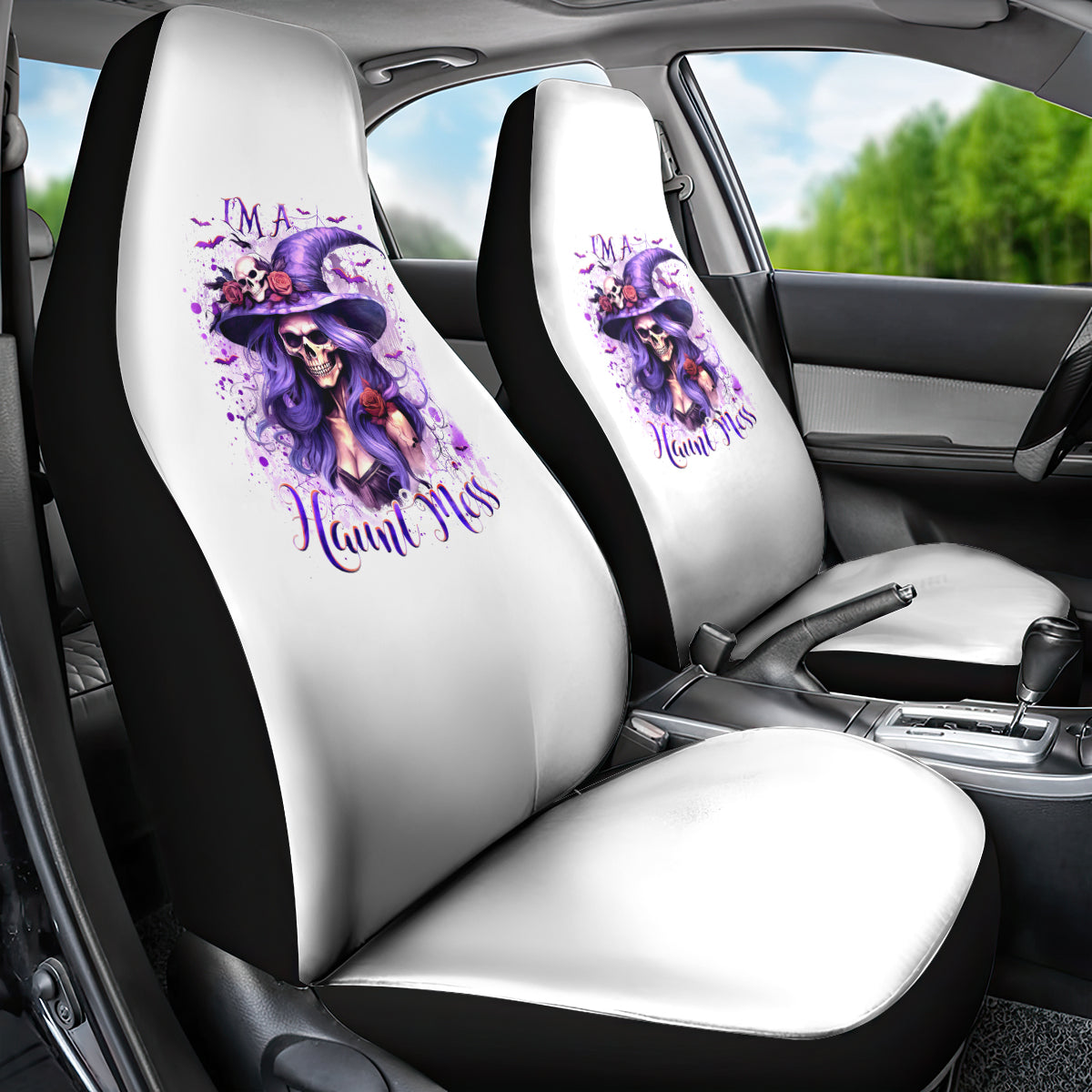 Witch Skull Car Seat Cover I'm A Haunt Mess - Wonder Print Shop