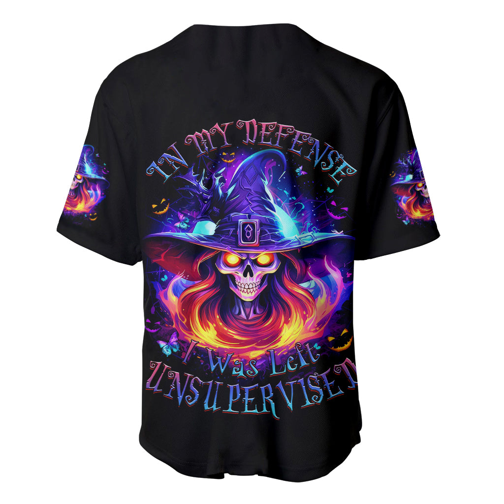 Fire Witch Skull Baseball Jersey In My Defense The Moon Was Full And I Was Left Unsupervided - Wonder Print Shop