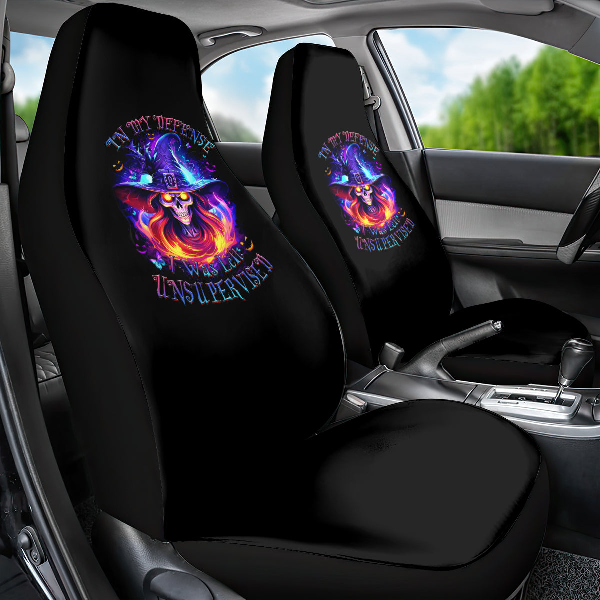 Fire Witch Skull Car Seat Cover In My Defense The Moon Was Full And I Was Left Unsupervided - Wonder Print Shop