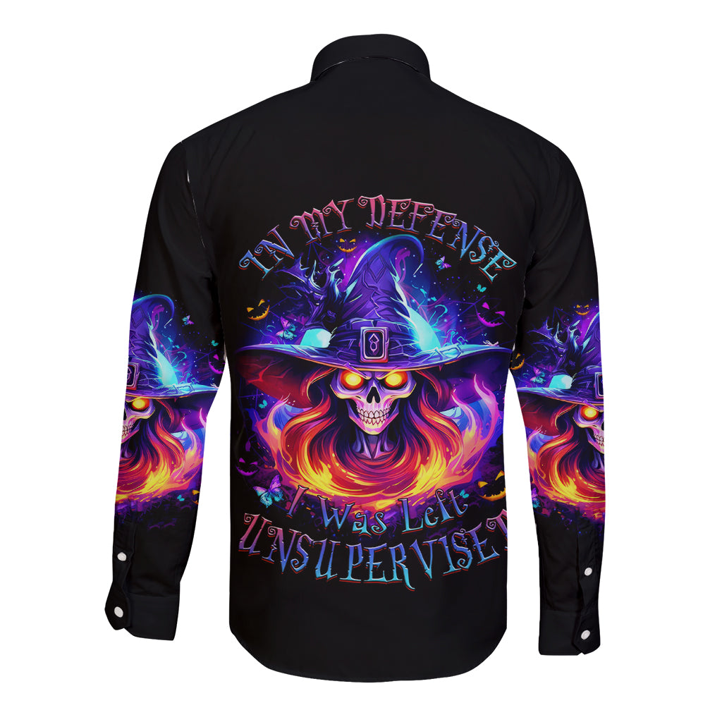 Fire Witch Skull Long Sleeve Button Shirt In My Defense The Moon Was Full And I Was Left Unsupervided - Wonder Print Shop