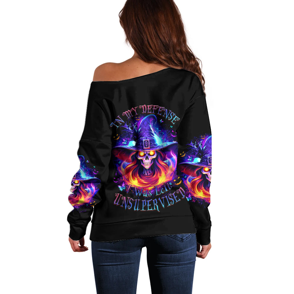 Fire Witch Skull Off Shoulder Sweater In My Defense The Moon Was Full And I Was Left Unsupervided - Wonder Print Shop