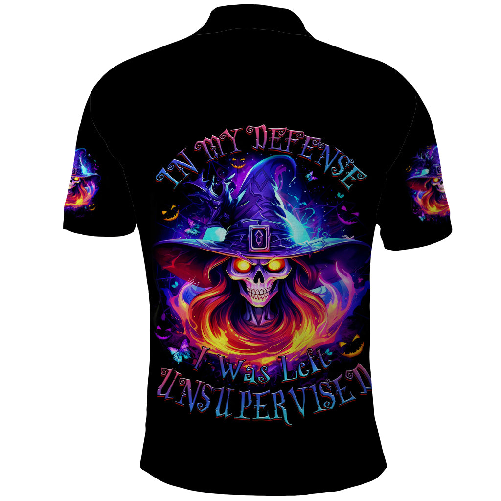 Fire Witch Skull Polo Shirt In My Defense The Moon Was Full And I Was Left Unsupervided - Wonder Print Shop