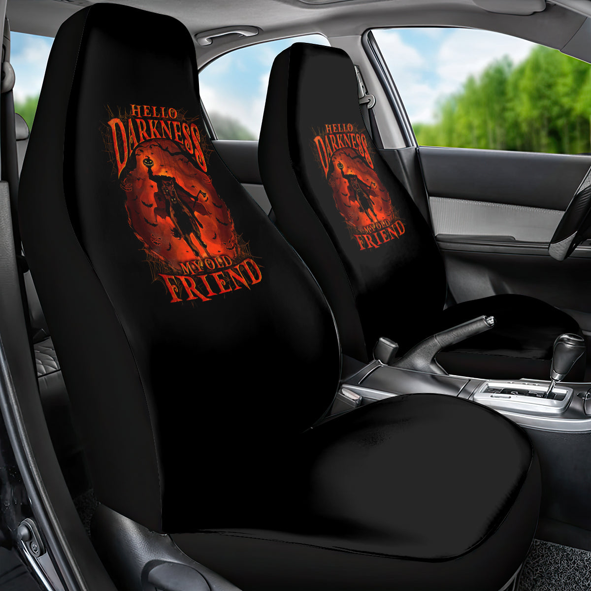 Jack O Lantern Skull Car Seat Cover Hello Darkness My Old Friend - Wonder Print Shop