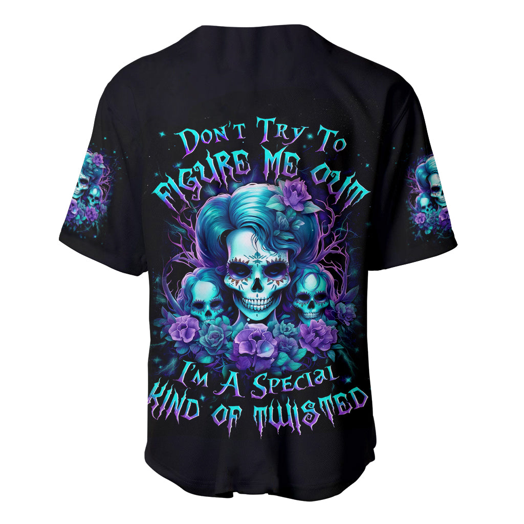 Flower Lady Skull Baseball Jersey Don't Try To Figure Me Out - Wonder Print Shop