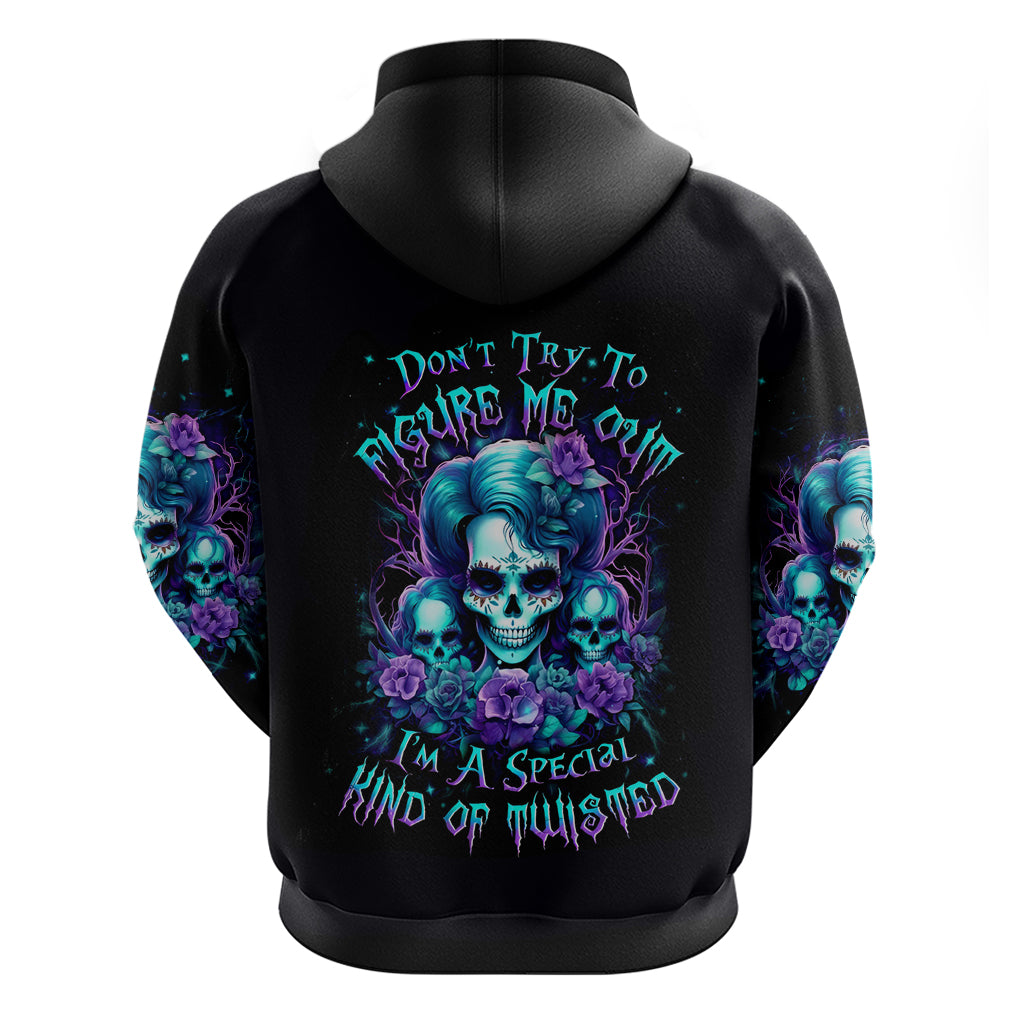 Flower Lady Skull Hoodie Don't Try To Figure Me Out - Wonder Print Shop