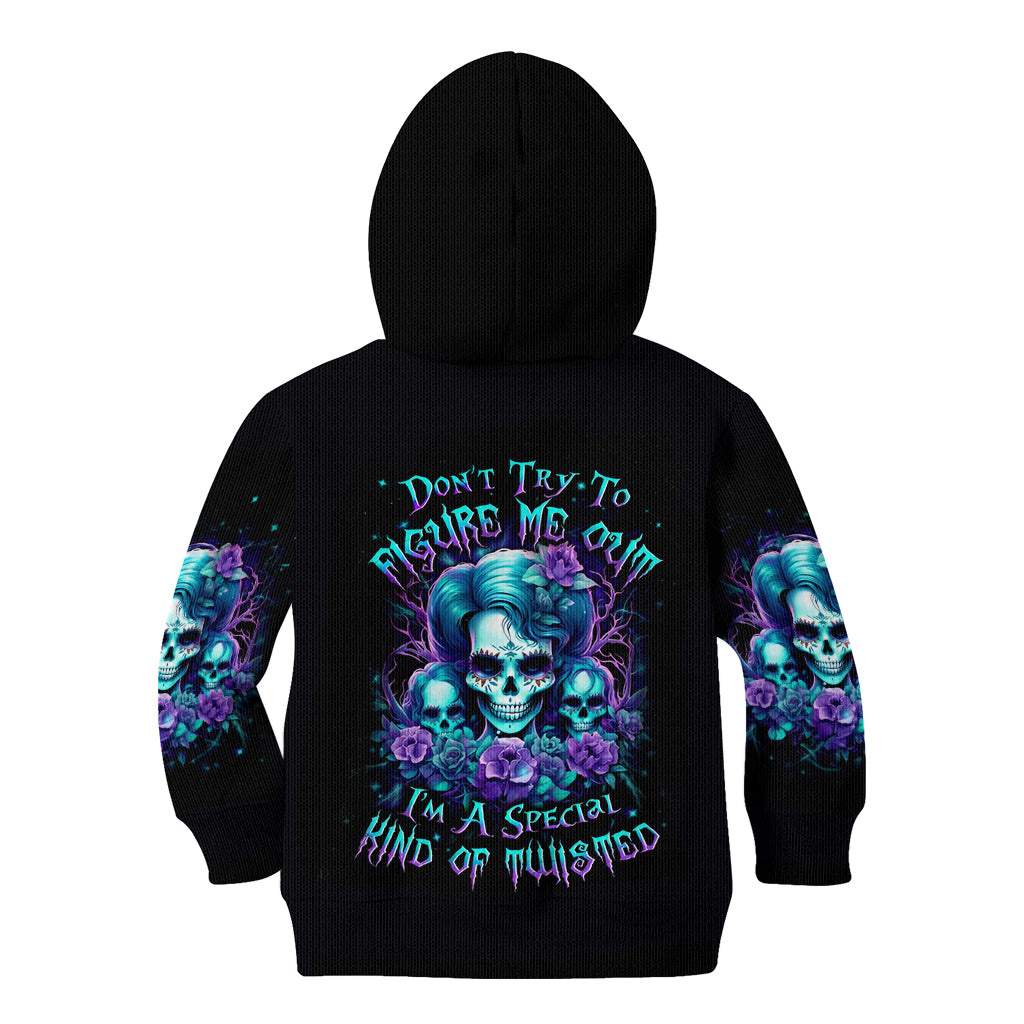 Flower Lady Skull Kid Hoodie Don't Try To Figure Me Out - Wonder Print Shop